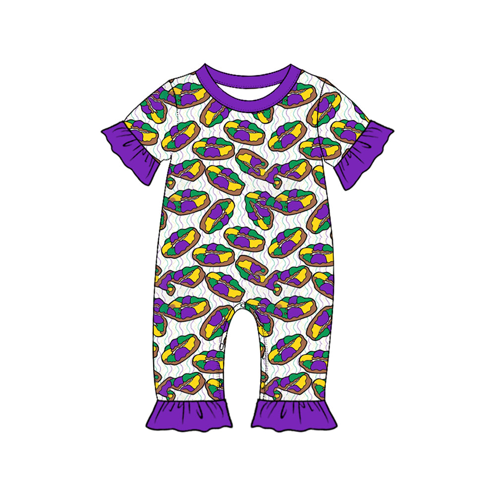 (Preorder new) No moq Baby Girls Print Ruffle Short Sleeve Romper And Girls Ruffle Top Pants Pajamas Set