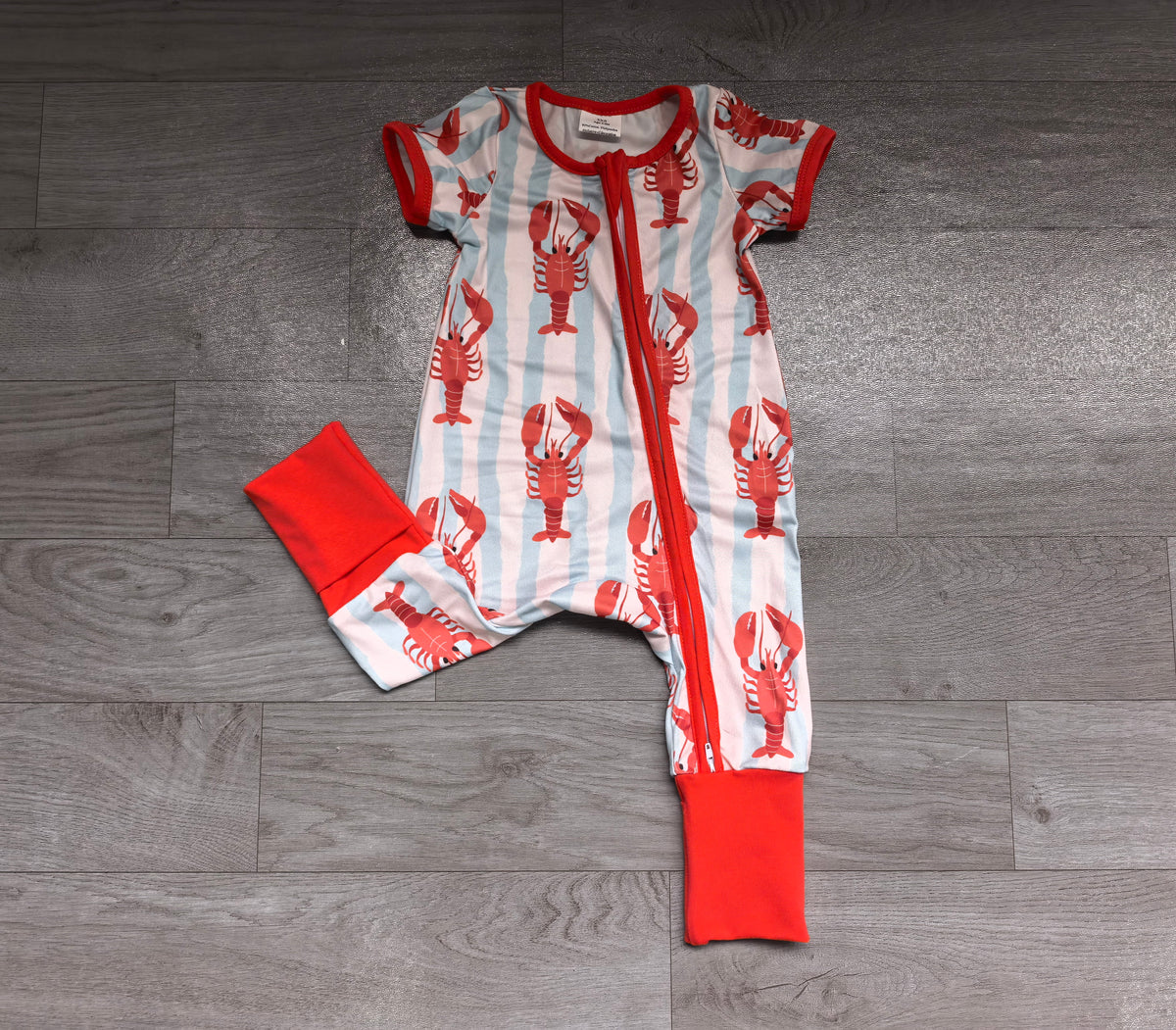 (Sample) No moq milk silk SR4325 Baby Boys Blue Stripe Crayfishes Two Way Zip Convertible Rompers