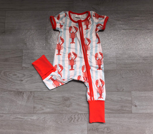 (Sample) No moq milk silk SR4325 Baby Boys Blue Stripe Crayfishes Two Way Zip Convertible Rompers