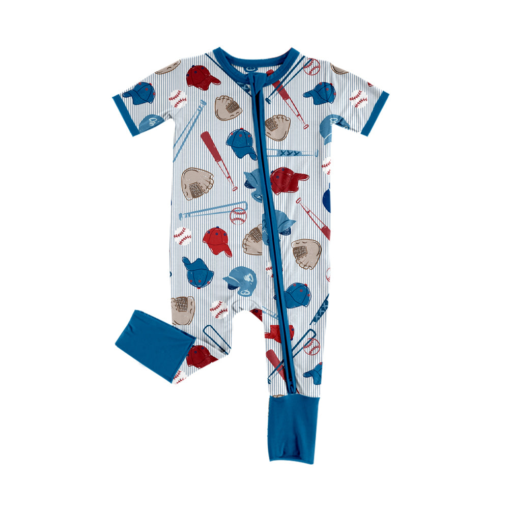 (Preorder new) No moq Baby Boys Baseball Print Sets Short Sleeve Button Shirt Pjs Hoodie Pant And Zipper Romper