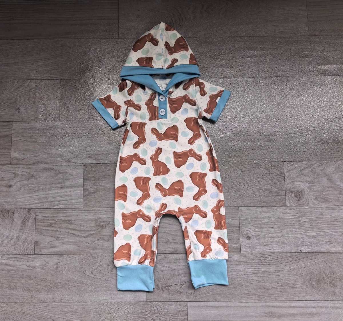 (Sample) No moq milk silk SR4339 Baby Boys Eggs Rabbit Easter Casual Button Hoodie Pant Rompers Outfit
