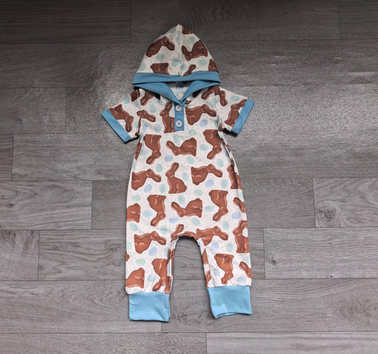 (Sample) No moq milk silk SR4339 Baby Boys Eggs Rabbit Easter Casual Button Hoodie Pant Rompers Outfit