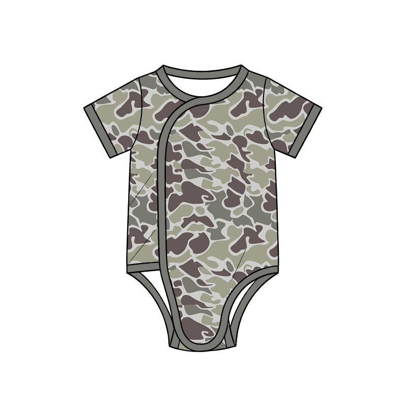 (Preorder new) No moq Baby Boys Short Sleeve Camo Side Snap Bodysuit Romper