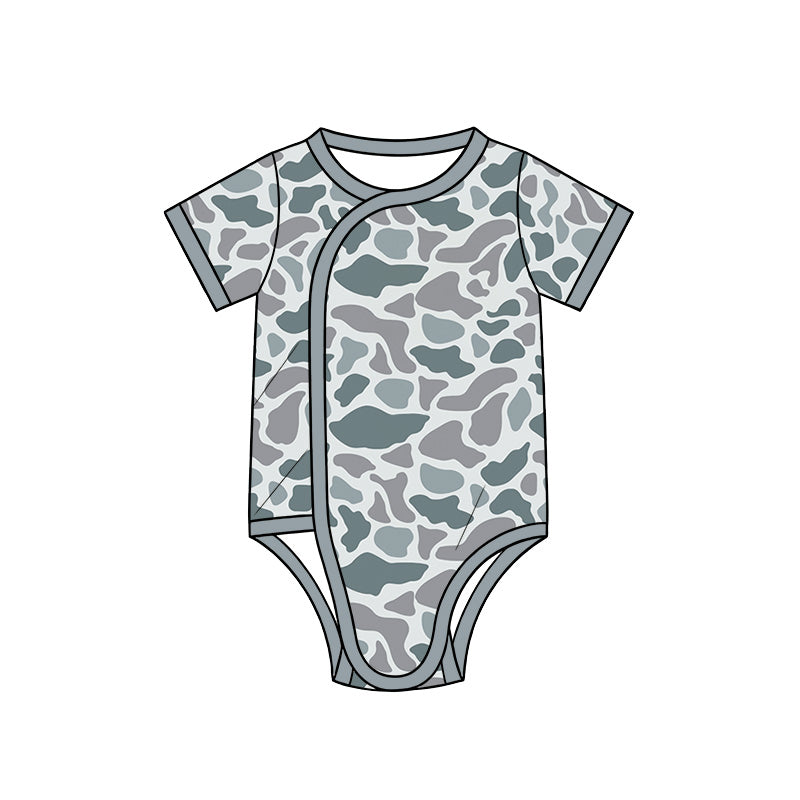 (Preorder new) No moq Baby Boys Short Sleeve Camo Side Snap Bodysuit Romper