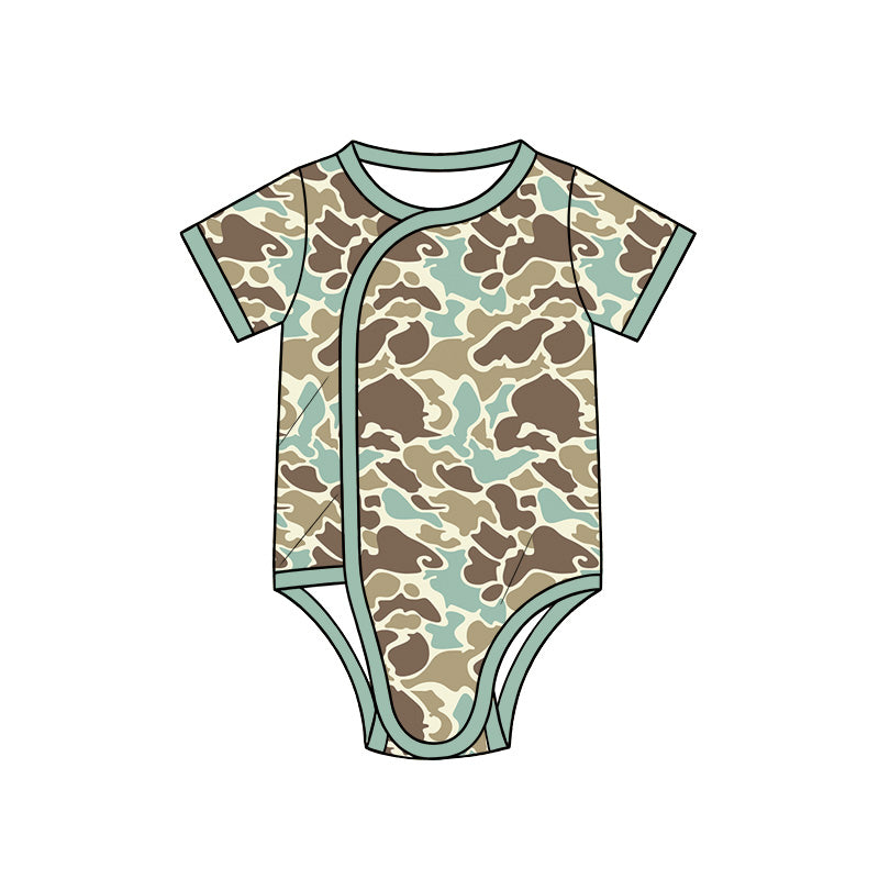 (Preorder new) No moq Baby Boys Short Sleeve Camo Side Snap Bodysuit Romper