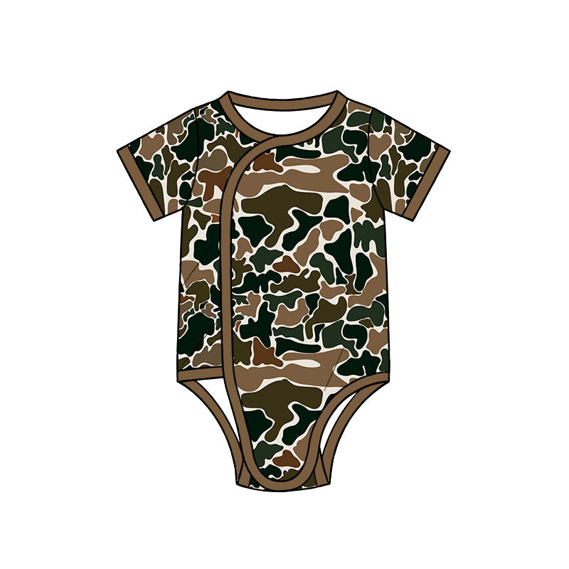 (Preorder new) No moq Baby Boys Short Sleeve Camo Side Snap Bodysuit Romper