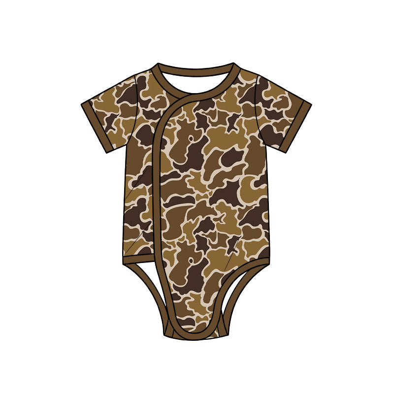(Preorder new) No moq Baby Boys Short Sleeve Camo Print Side Snap Romper