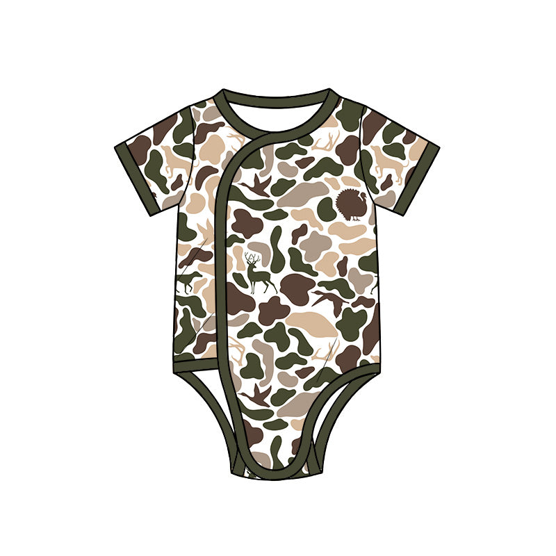 (Preorder new) No moq Baby Boys Short Sleeve Camo Side Snap Bodysuit Romper