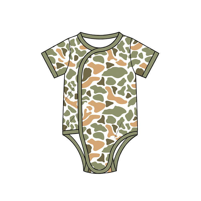 (Preorder new) No moq Baby Boys Short Sleeve Camo Side Snap Bodysuit Romper