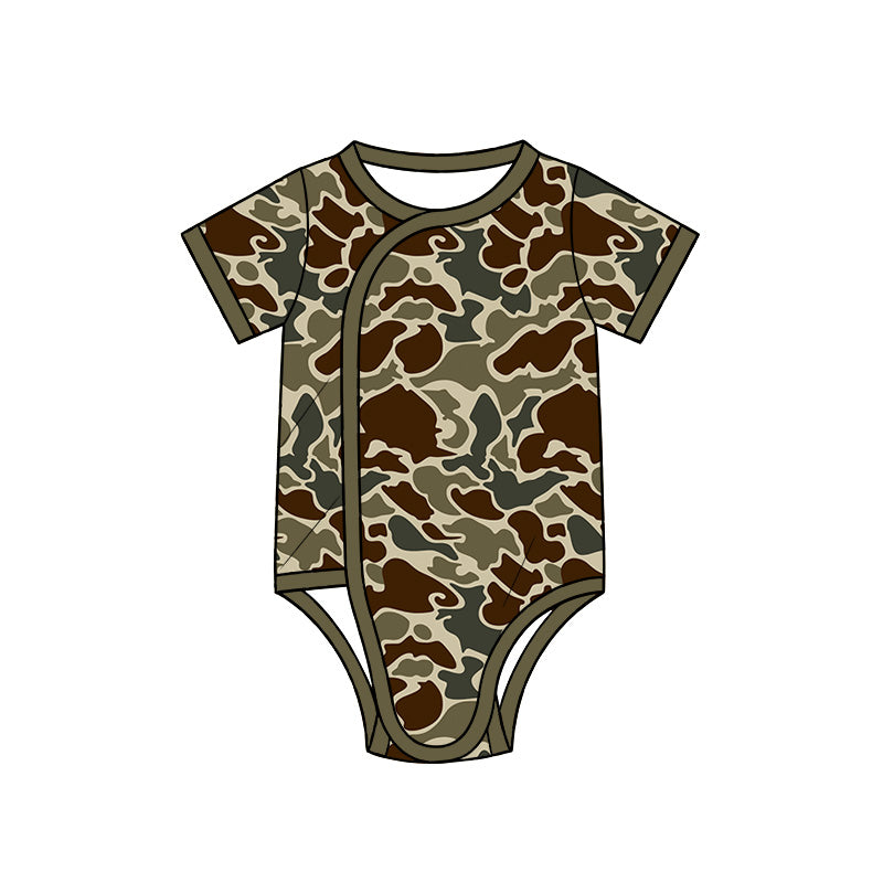 (Preorder new) No moq Baby Boys Short Sleeve Camo Side Snap Bodysuit Romper