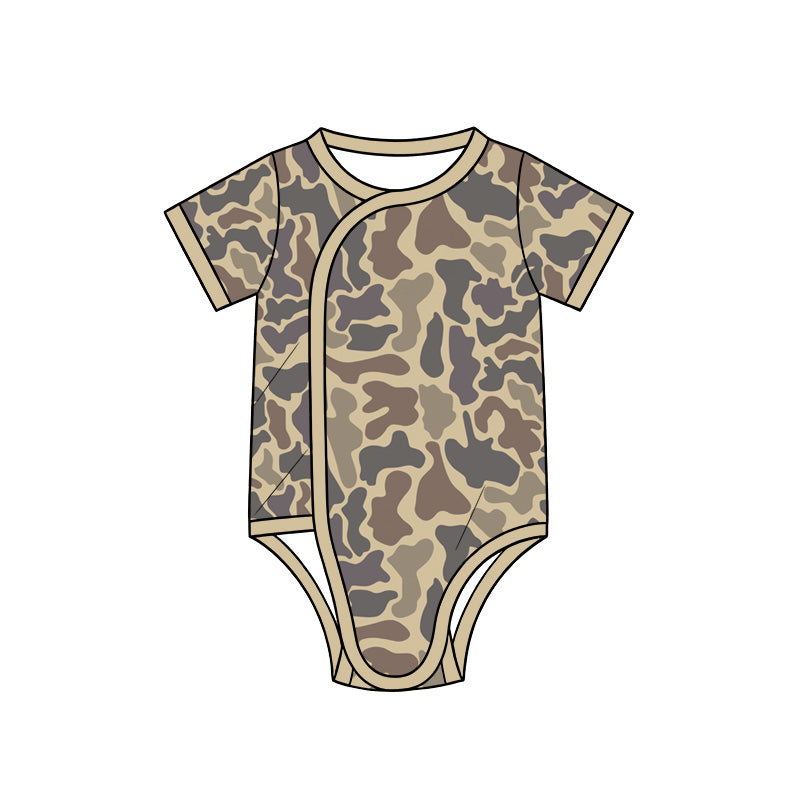 (Preorder new) No moq Baby Boys Short Sleeve Camo Print Side Snap Romper