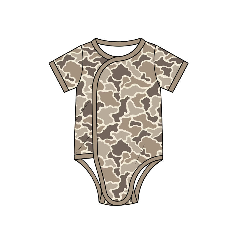 (Preorder new) No moq Baby Boys Short Sleeve Camo Print Side Snap Romper