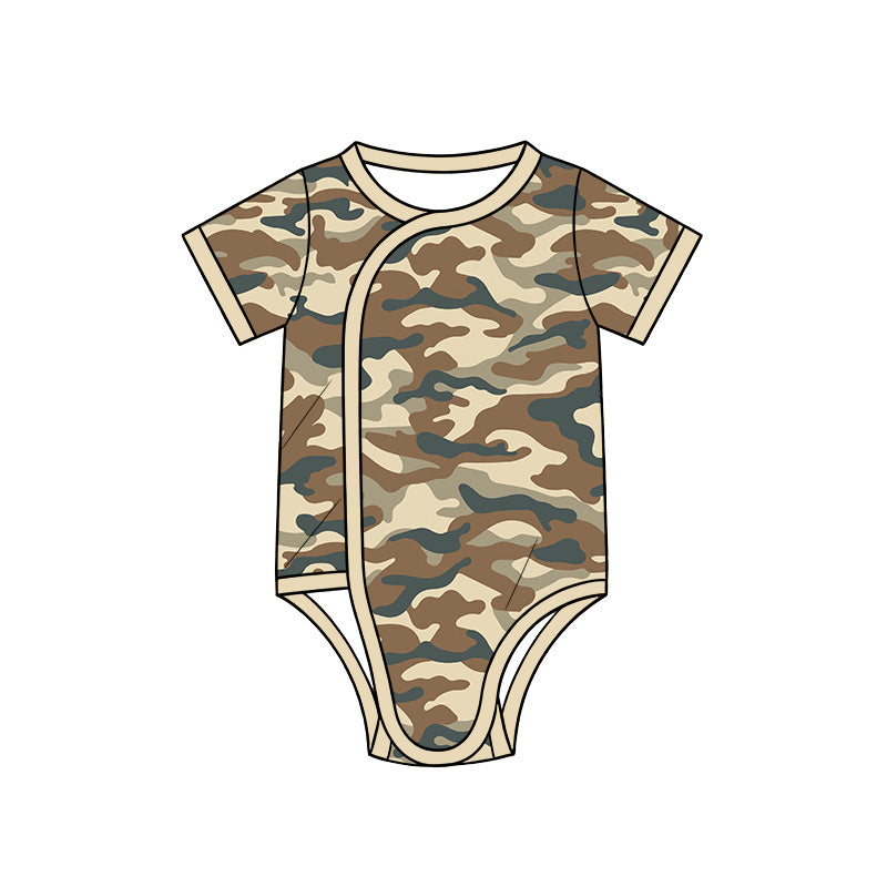 (Preorder new) No moq Baby Boys Short Sleeve Camo Print Side Snap Romper