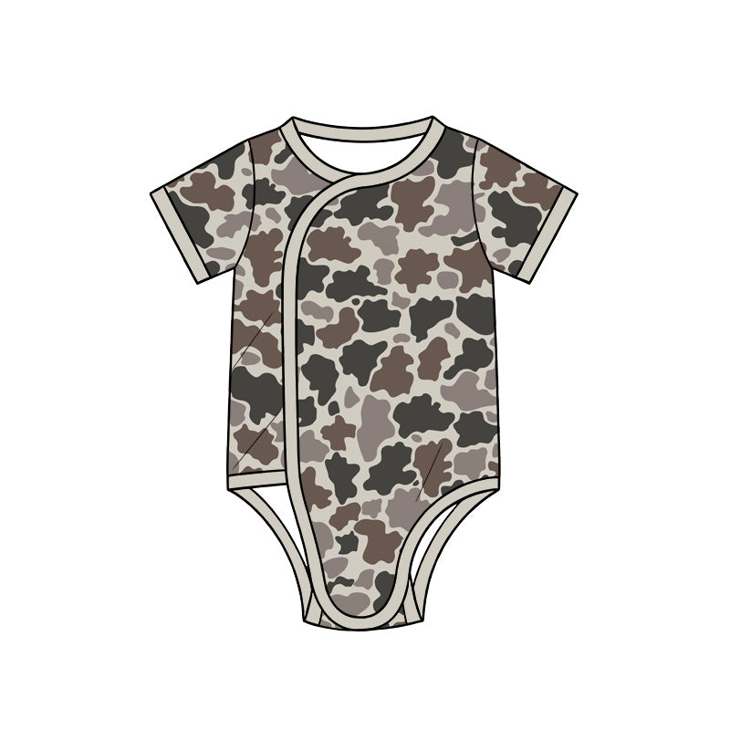 (Preorder new) No moq Baby Boys Short Sleeve Camo Print Side Snap Romper