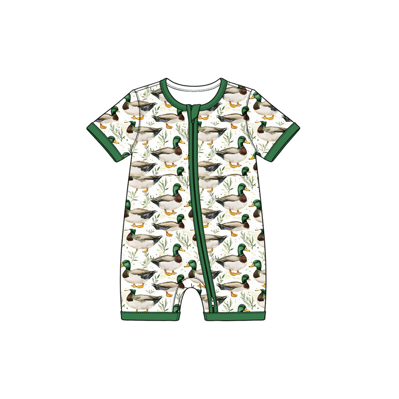(Preorder new) No moq SR4363 Baby Boys Duck Print Short Sleeve Zipper Romper