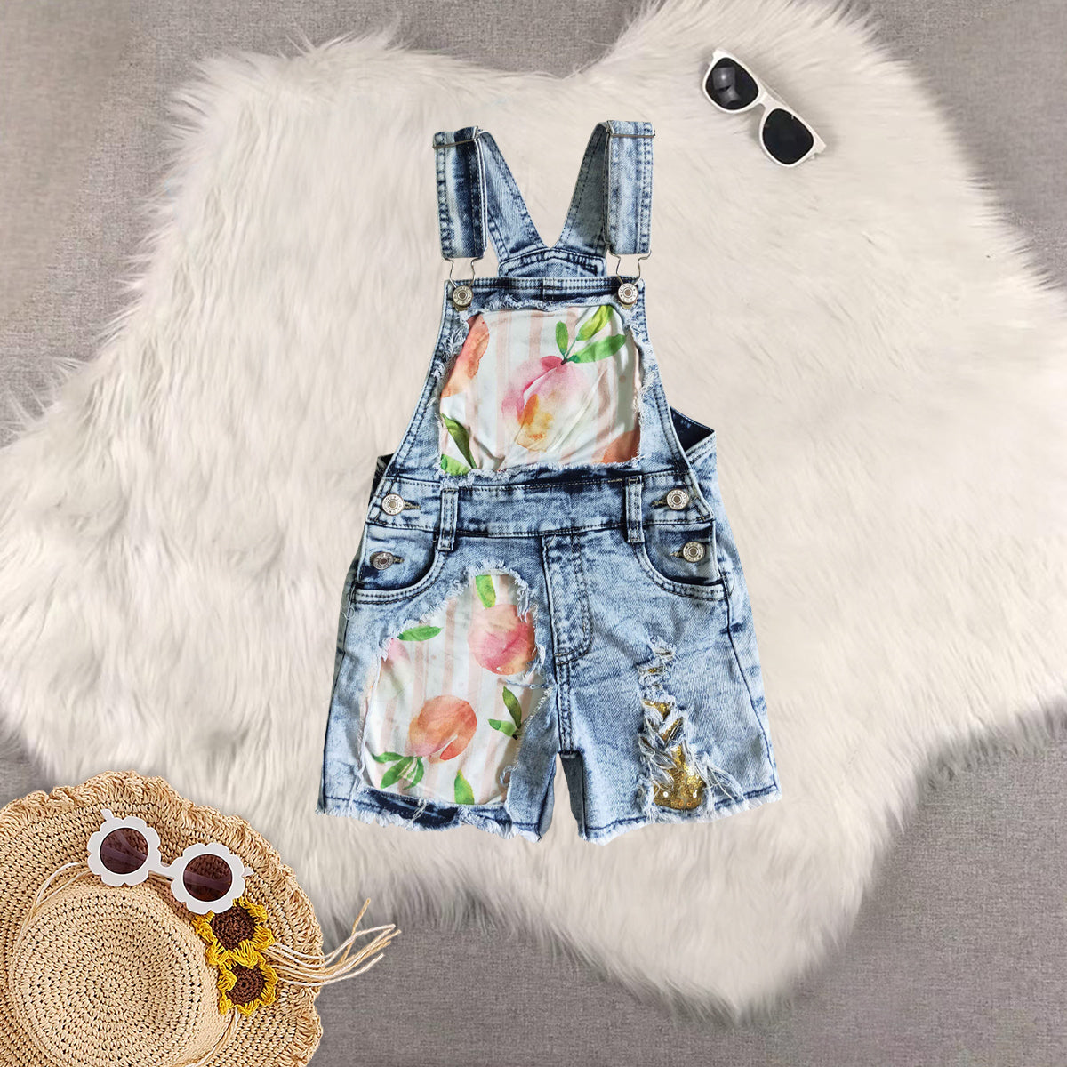 RTS NO MOQ Sibling baby girl clothes cow print denim overbell