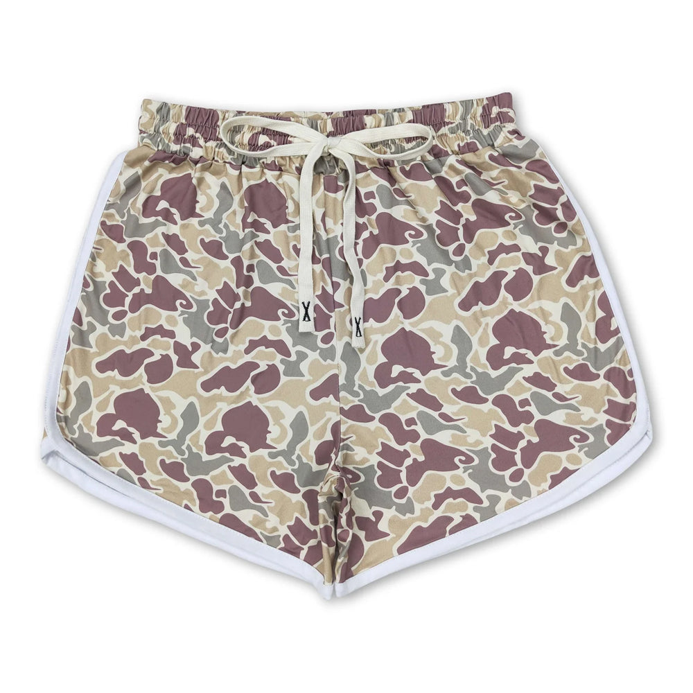 RTS NO MOQ Sibling milk silk Adult Women Camo Print Casual Summer Shorts Bottom