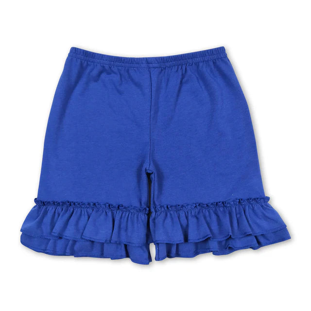 RTS NO MOQ milk silk GT0474+SS0179 Baby Girls Summer Flutter Sleeve Blue Flowers Tunic Tops Double Ruffle Shorts Set