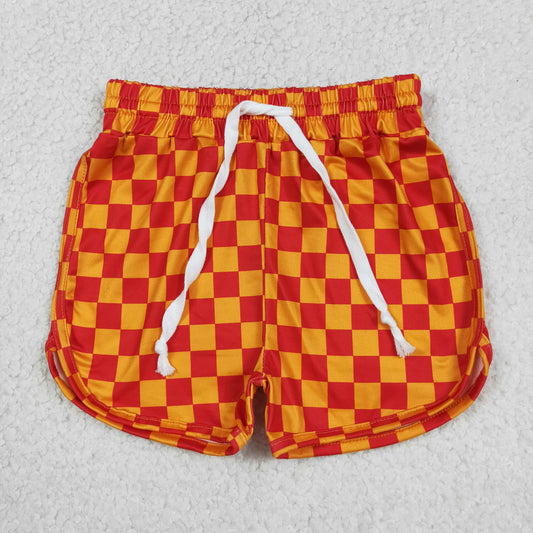 RTS NO MOQ SS0297 Baby Girls Casual Orange Plaid Elasticated Shorts