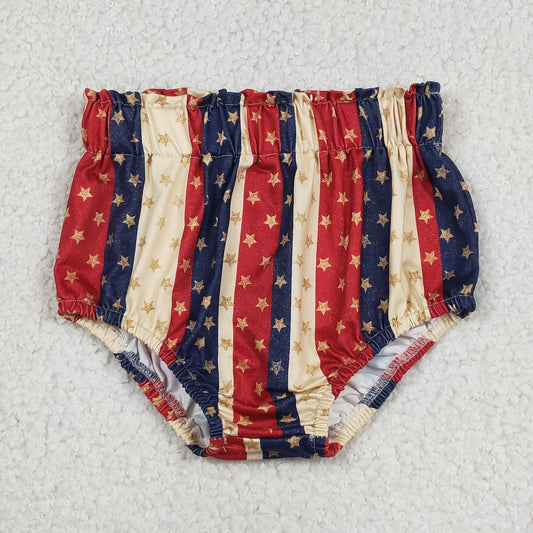 RTS NO MOQ milk silk SS0313 Baby Girls Cute 4th Of July Stars Elastic Bottoms Bummies