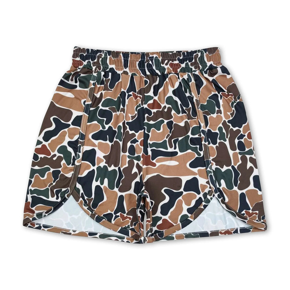 RTS NO MOQ Sibling milk silk Adult Women Camo Print Casual Summer Shorts Bottom