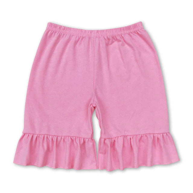 RTS NO MOQ milk silk GT0443+SS0356 Baby Girls Pink Short Sleeve Slippers Tee Shirts Tops Ruffles Shorts Set
