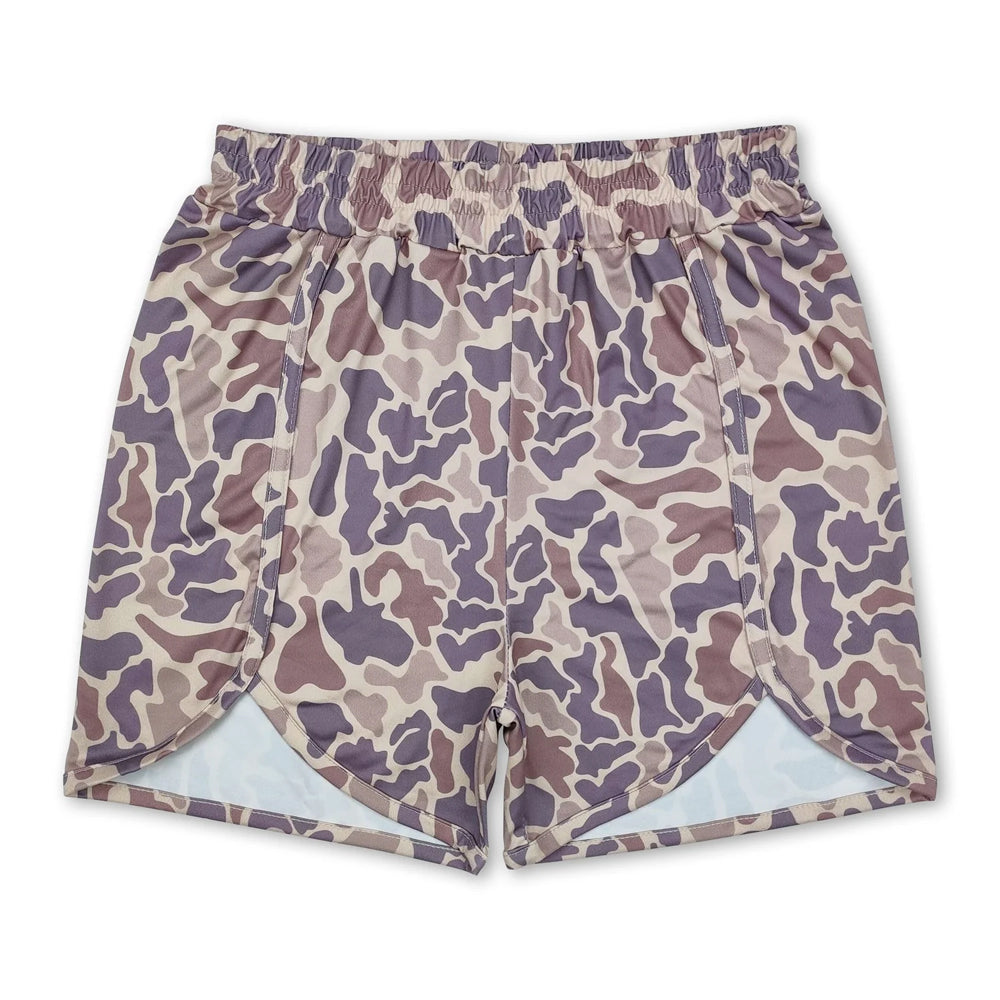 RTS NO MOQ Sibling milk silk Adult Women Camo Print Casual Summer Shorts Bottom