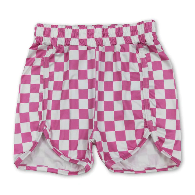 RTS NO MOQ milk silk GT0959+SS0431 Baby Girls Pink Short Sleeves Smile Shirts Tops Checkered Shorts Set