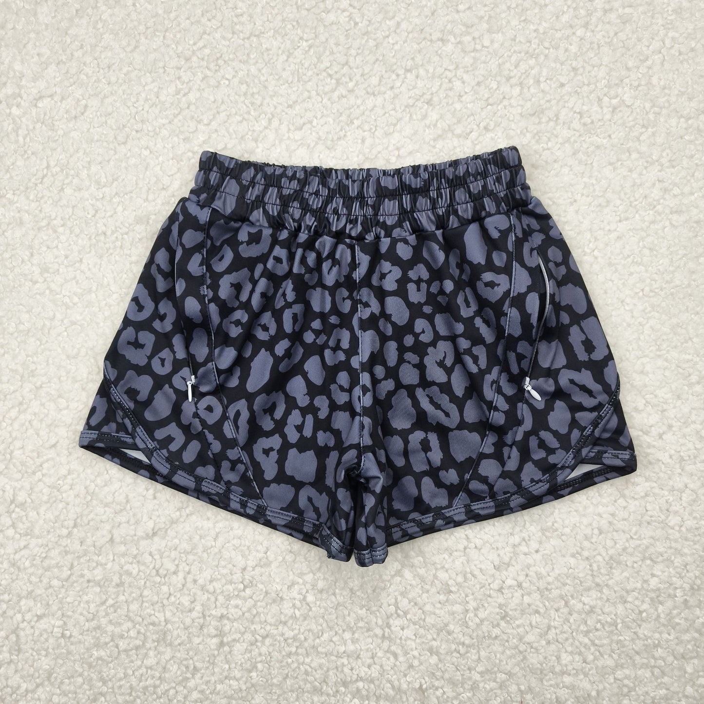 RTS NO MOQ SS0467 Gray and black leopard print yoga shorts