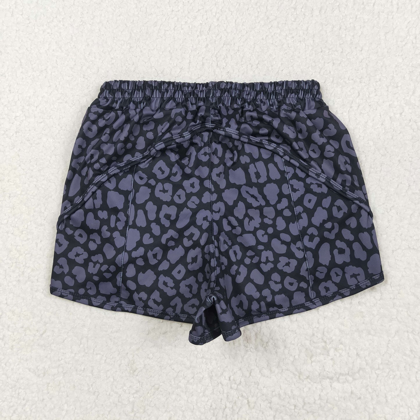 RTS NO MOQ SS0471 Adult female gray and black leopard print yoga shorts