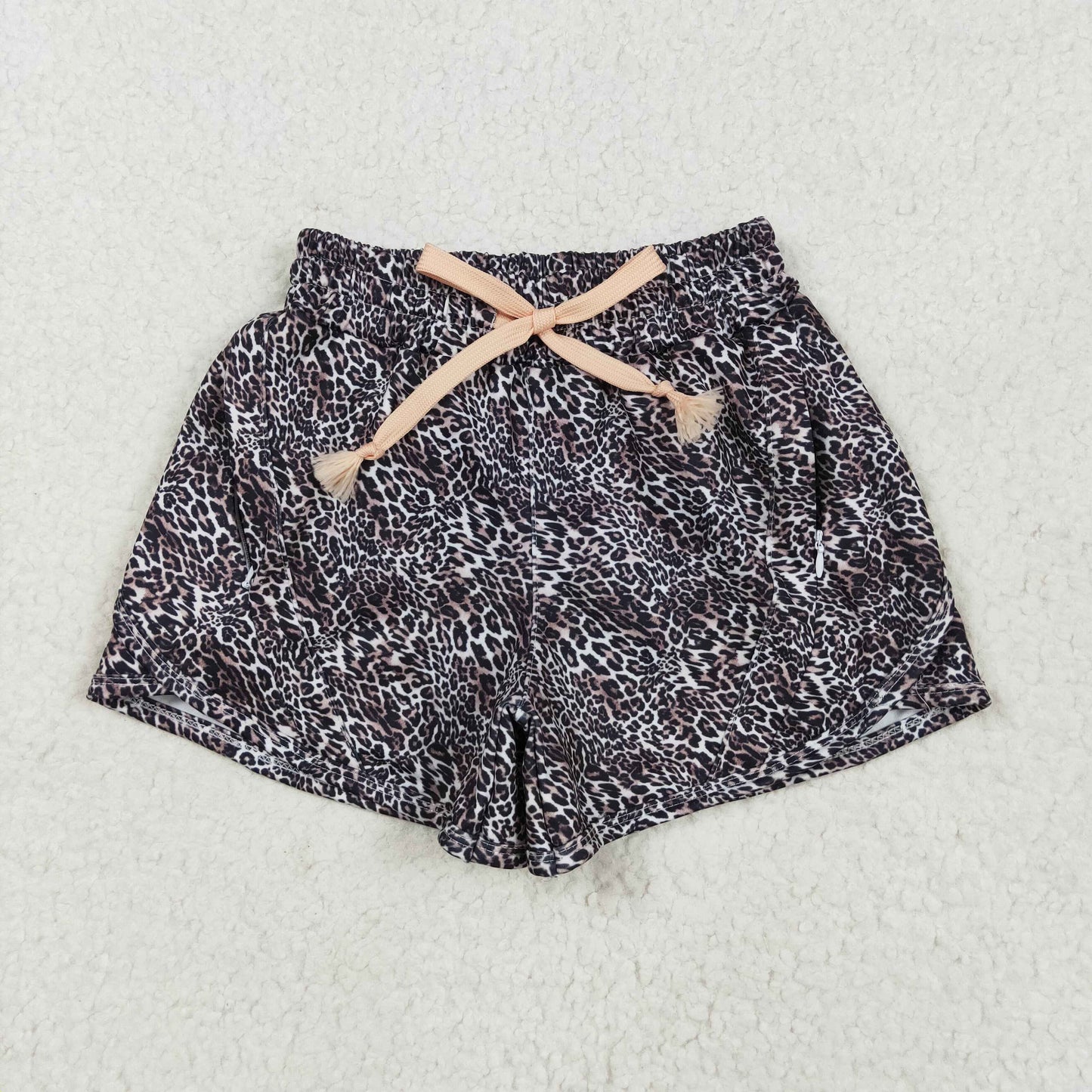 RTS NO MOQ SS0480 Brown leopard print yoga shorts
