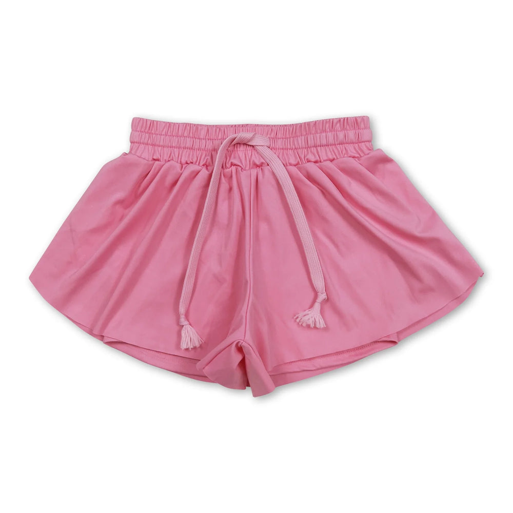 RTS NO MOQ Sibling yoga fabric cotton Baby Girls Solid Elastic Waist High Stretch Yoga Sports Shorts Bottoms
