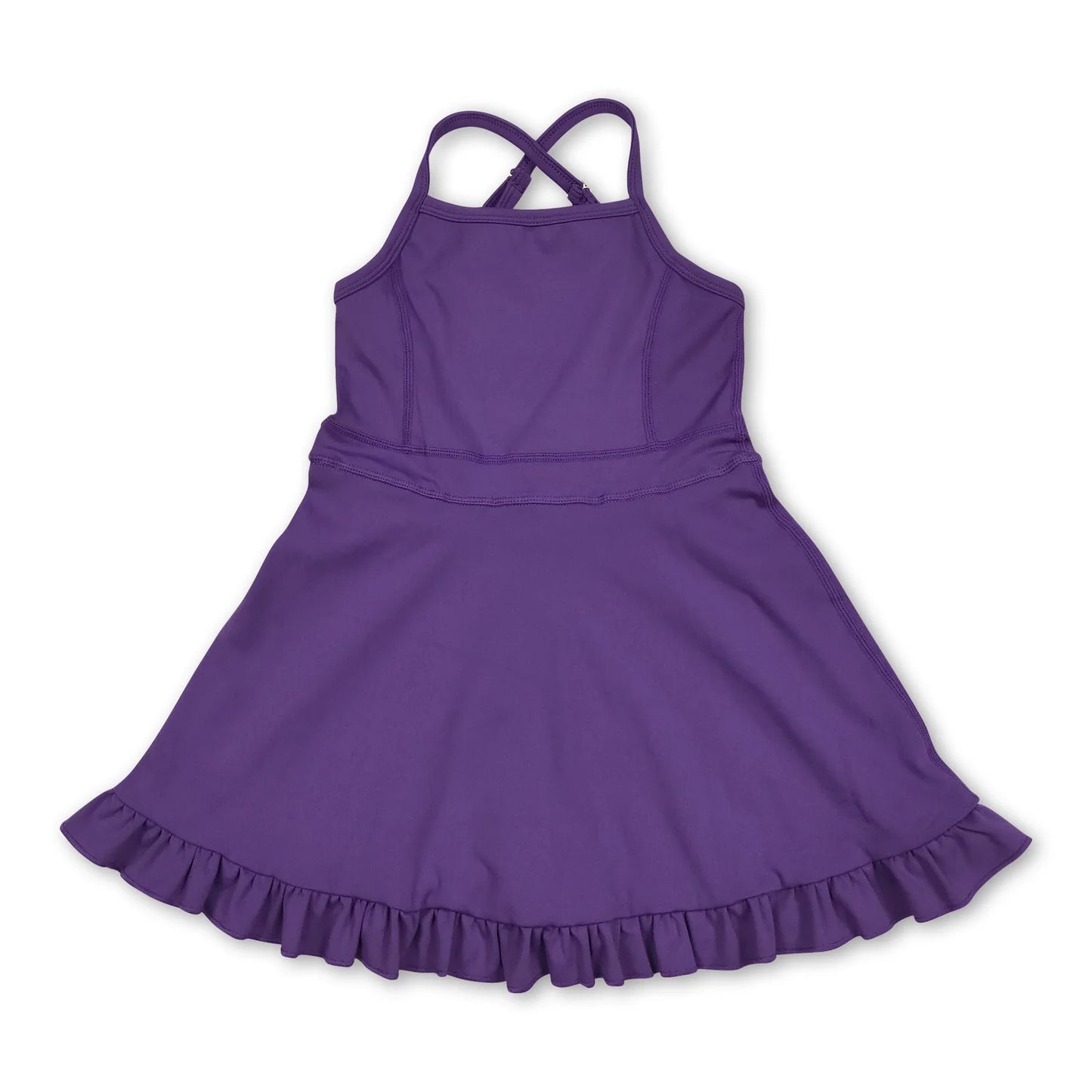 RTS NO MOQ Sibling yoga fabric cotton Baby Girls Solid Color Sleeveless Strap Ruffle Yoga Dresses