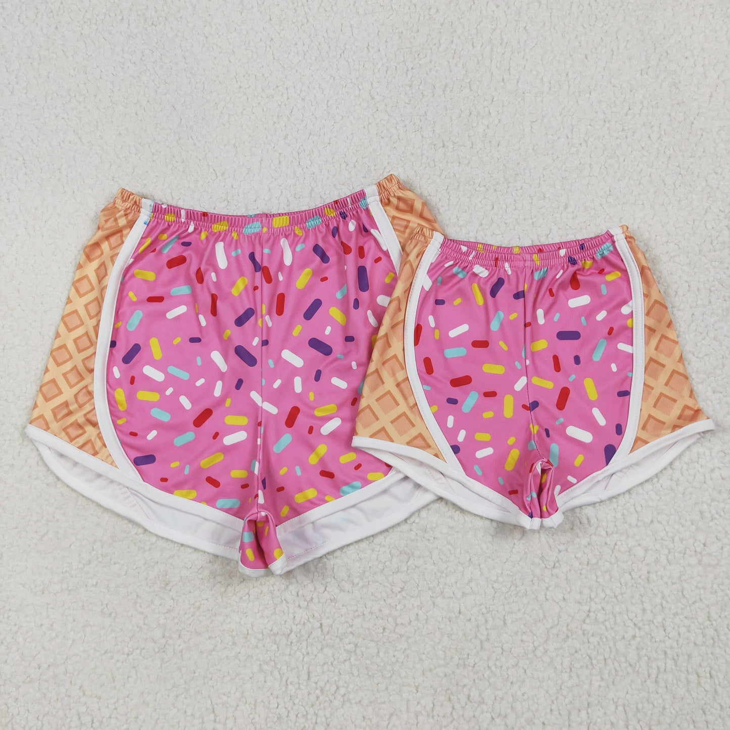 Sibling RTS NO MOQ Adult baby Girls yoga team ice cream adult shorts and kids shorts