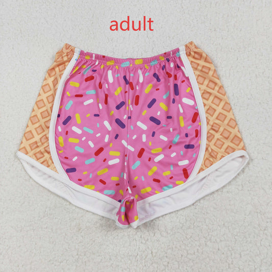 RTS NO MOQ SS0574 Adult female waffle ice cream pink and orange yoga shorts
