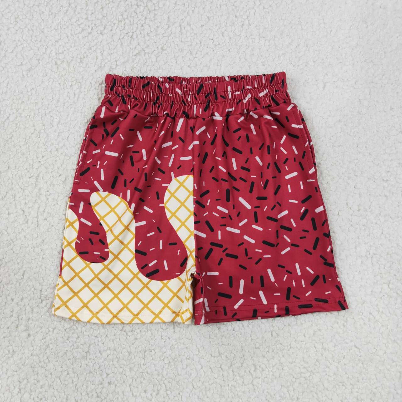 NEW RTS NO MOQ milk silk SS0638 Baby Boys Dark Red Drip Print Casual Team Shorts Bottom