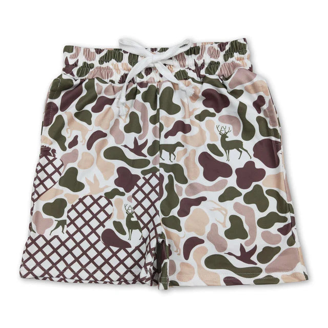 RTS NO MOQ Sibling milk silk Baby Boys Camo Drip Print Elastic Waist Boys Summer Shorts