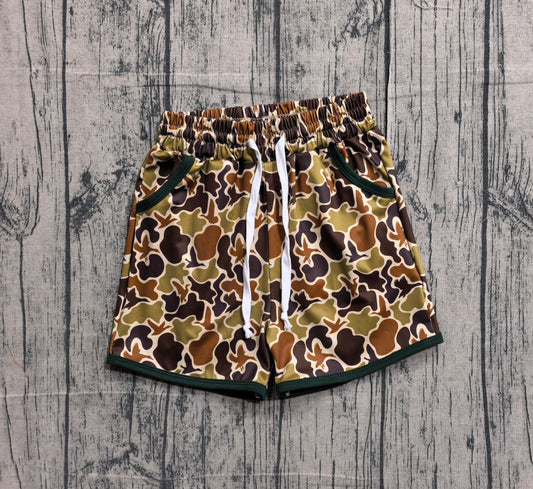 (Sample) No moq SS0673 Baby Boys Olive Brown Ducks Camouflage Hunting Shorts with Pockets Bottom