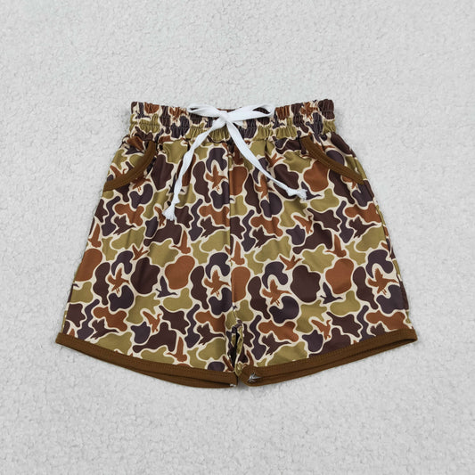 RTS NO MOQ SS0673 Baby Boys Olive Brown Ducks Camouflage Hunting Shorts with Pockets Bottom