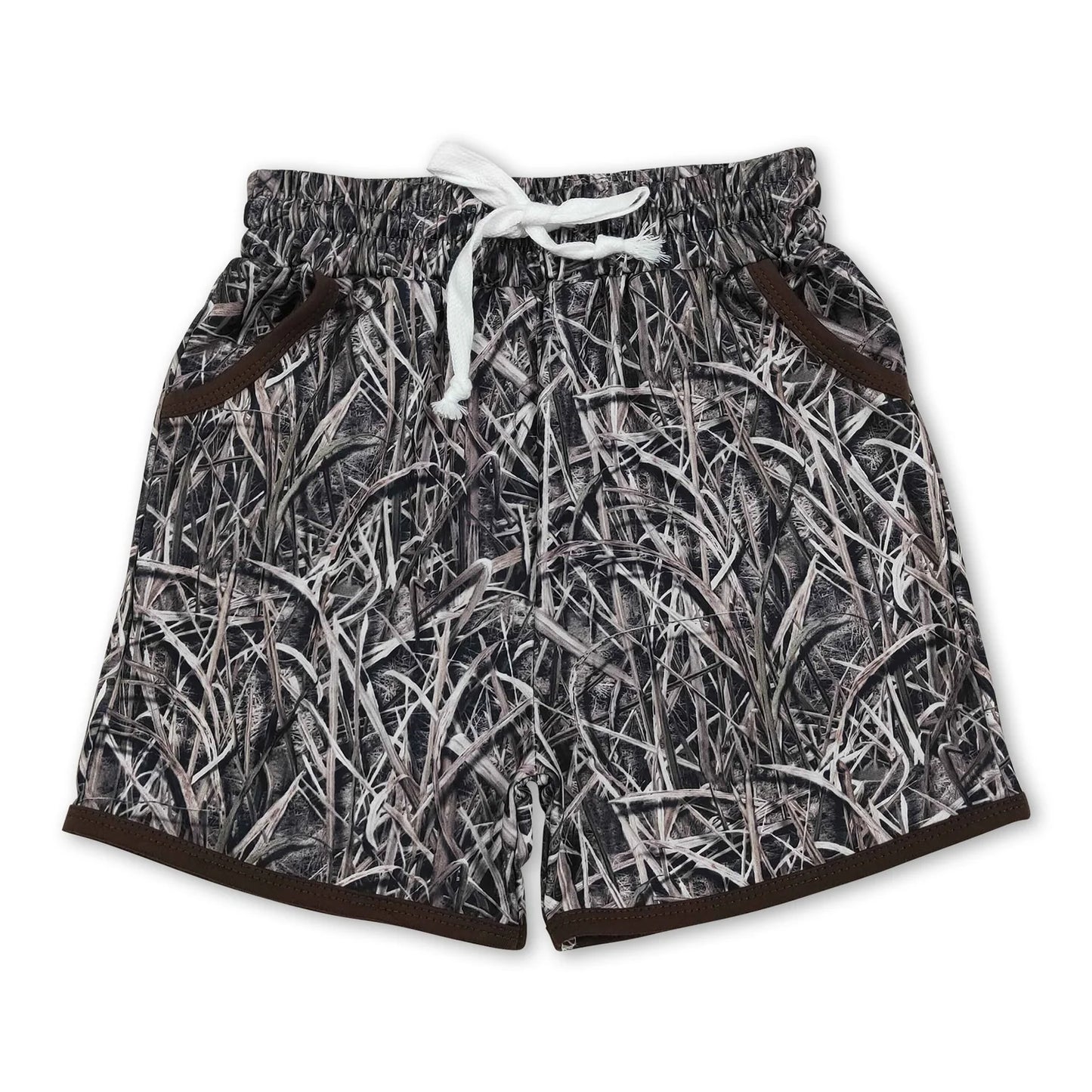 RTS NO MOQ Sibling Baby Boys Brown Duck Print Elastic Waist Camo Hunting Pocket Casual Shorts Bottom