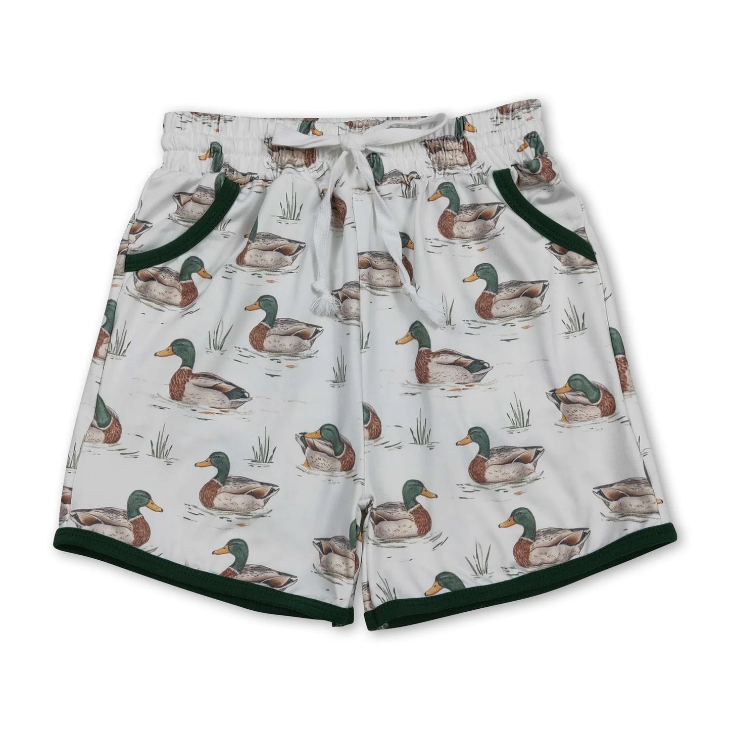 RTS NO MOQ Sibling Baby Boys Brown Duck Print Elastic Waist Camo Hunting Pocket Casual Shorts Bottom