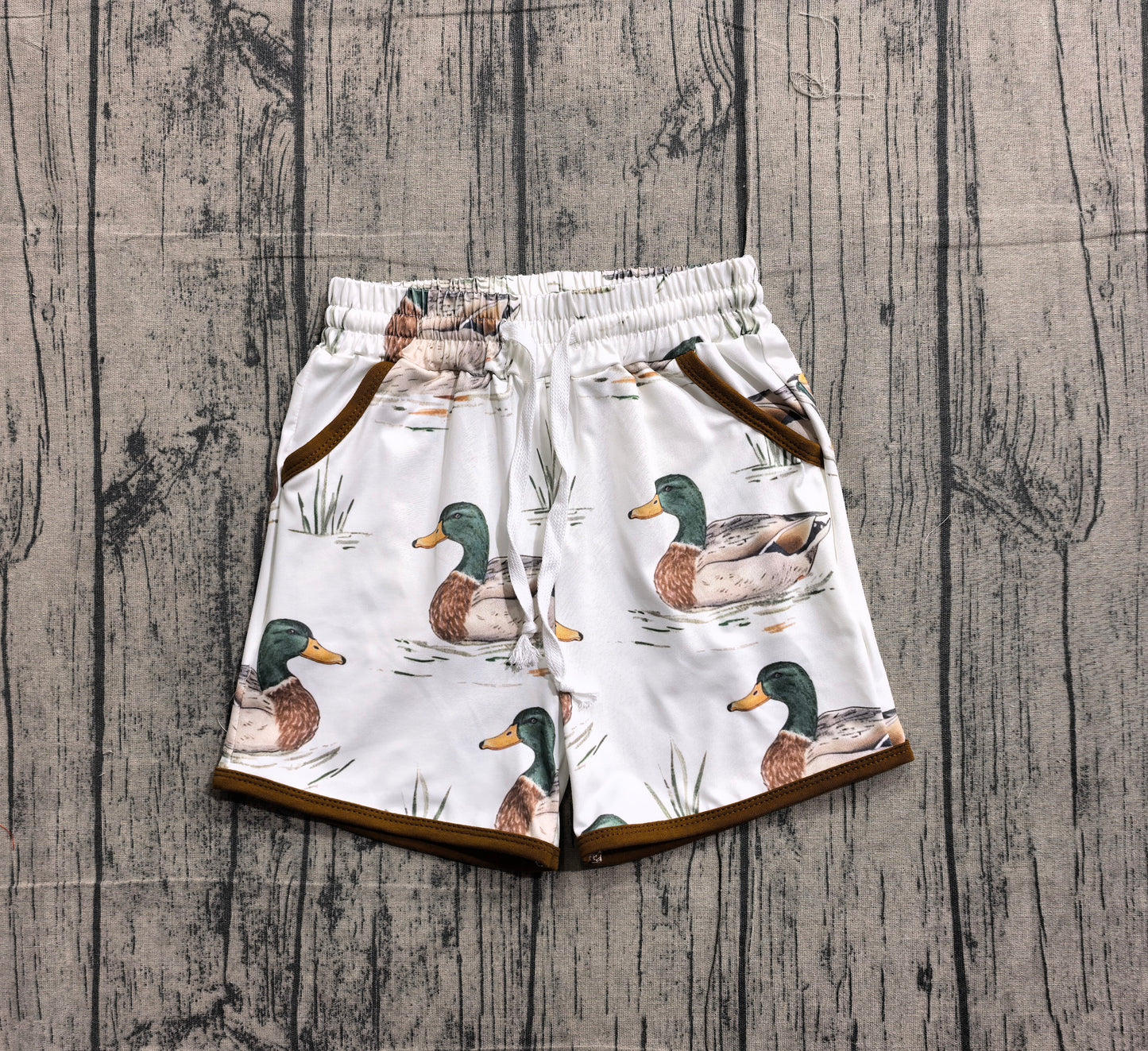 (Sample) No moq SS0677 Baby Boys Plaid Hunting Shorts with Pockets Ducks Theme Bottom for Infants