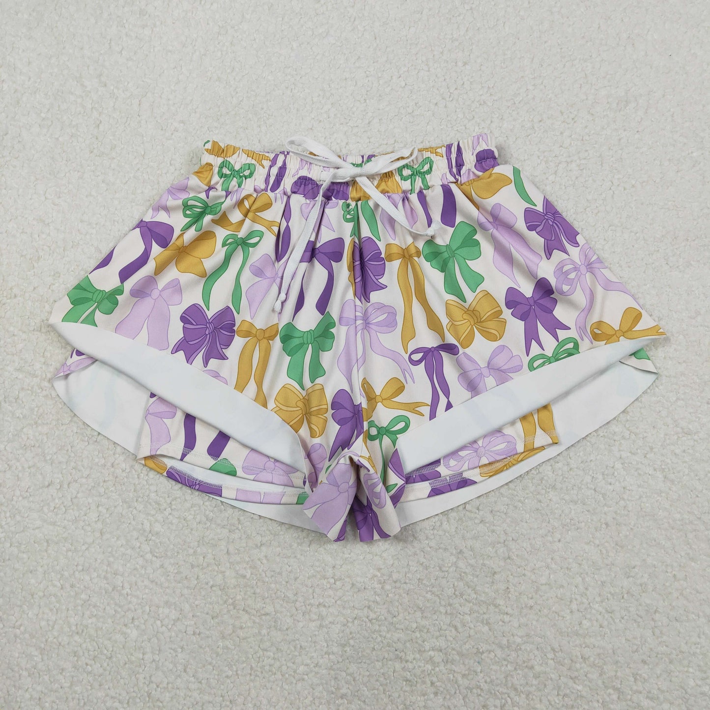 RTS NO MOQ（In Stock) SS0681 Adult Women's Carnival Bow Pattern Yoga Shorts