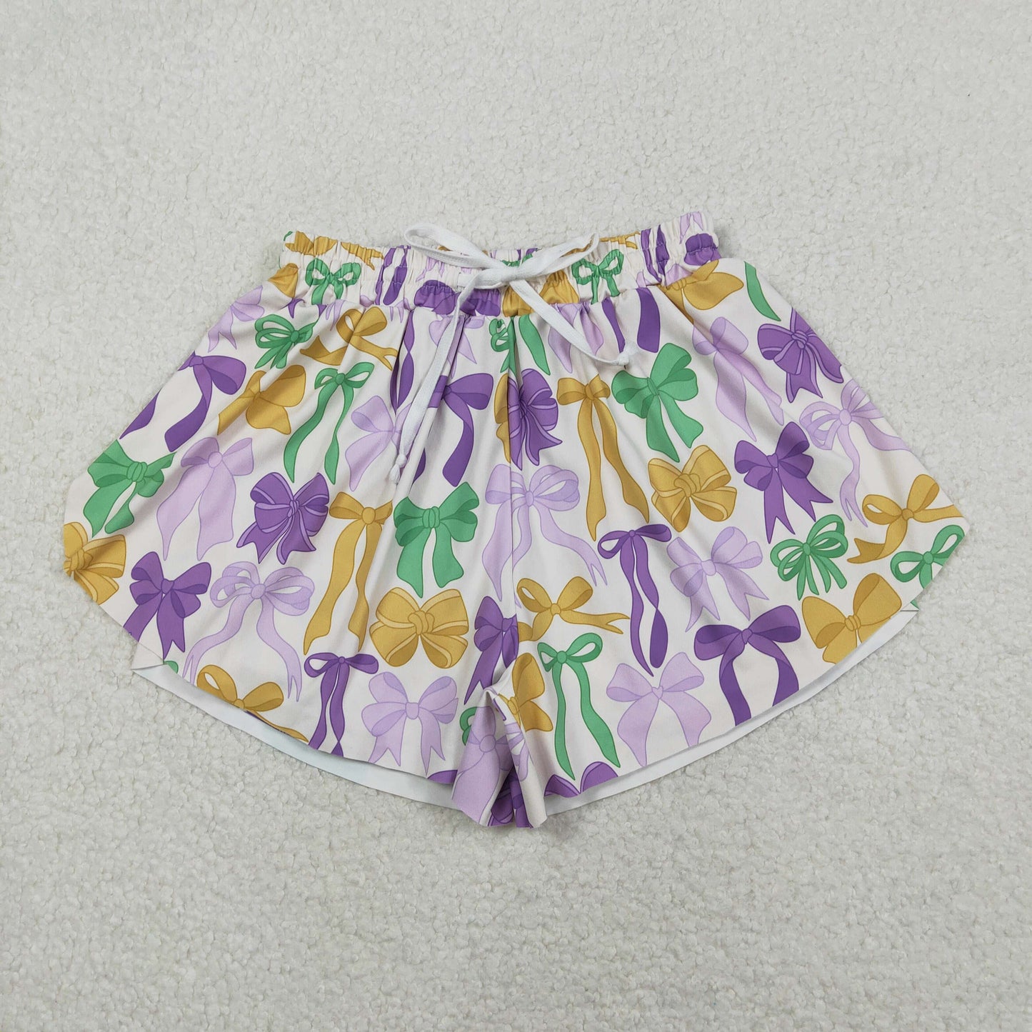 RTS NO MOQ Sibling baby girl clothes and Adult clothes mardi gras yoga bow kids shorts and adult shorts