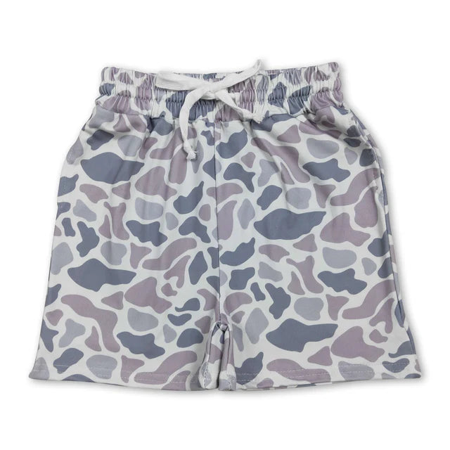 RTS NO MOQ Sibling milk silk Baby Boys Camouflage Print Elastic Waist Boys Daily Pocket Shorts