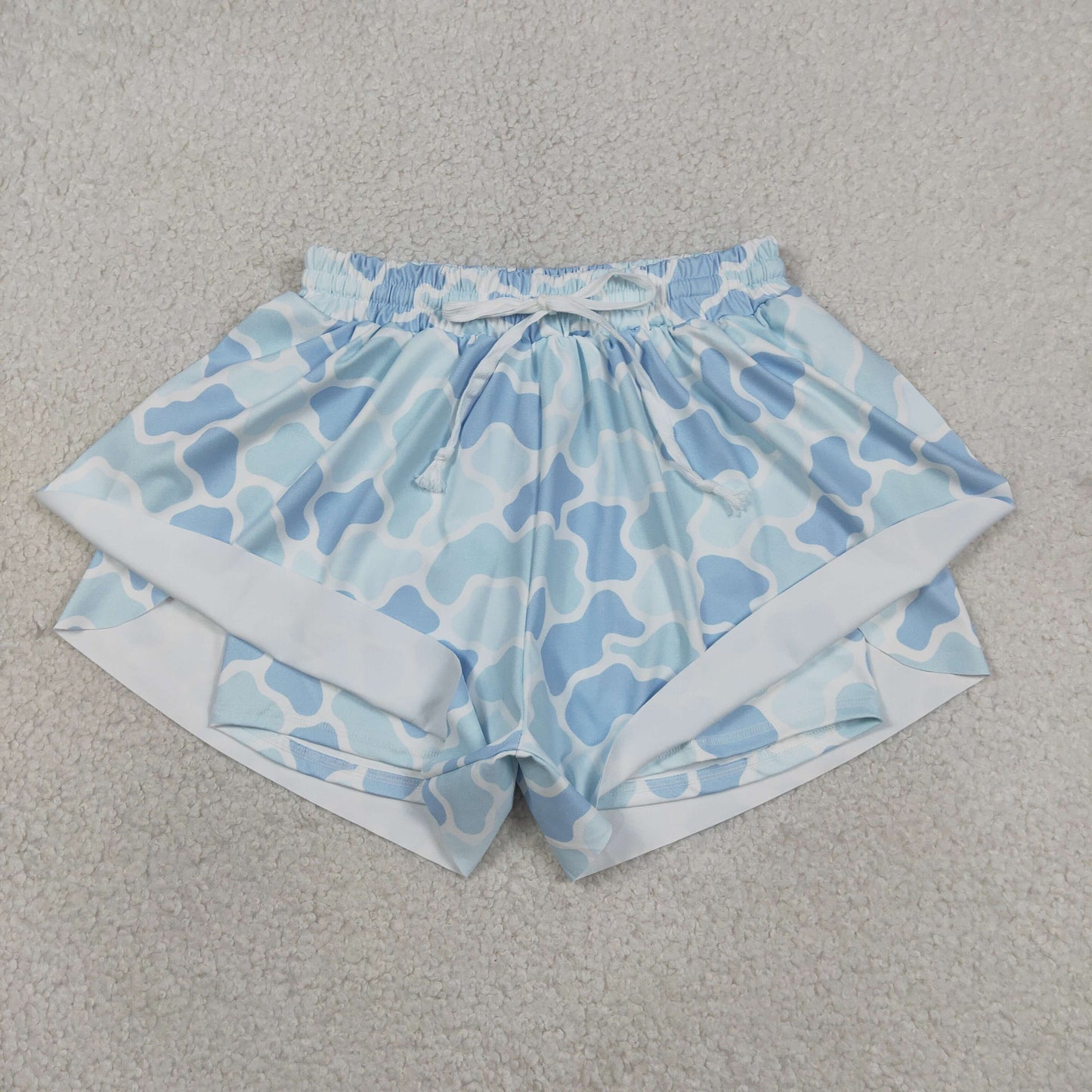 RTS NO MOQ yoga fabric SS0769 Adult Women Southern Camo Light Blue High Waist Yoga Shorts