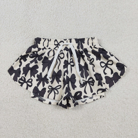 RTS NO MOQ（In Stock) SS0770 Black beige yoga shorts with bow pattern