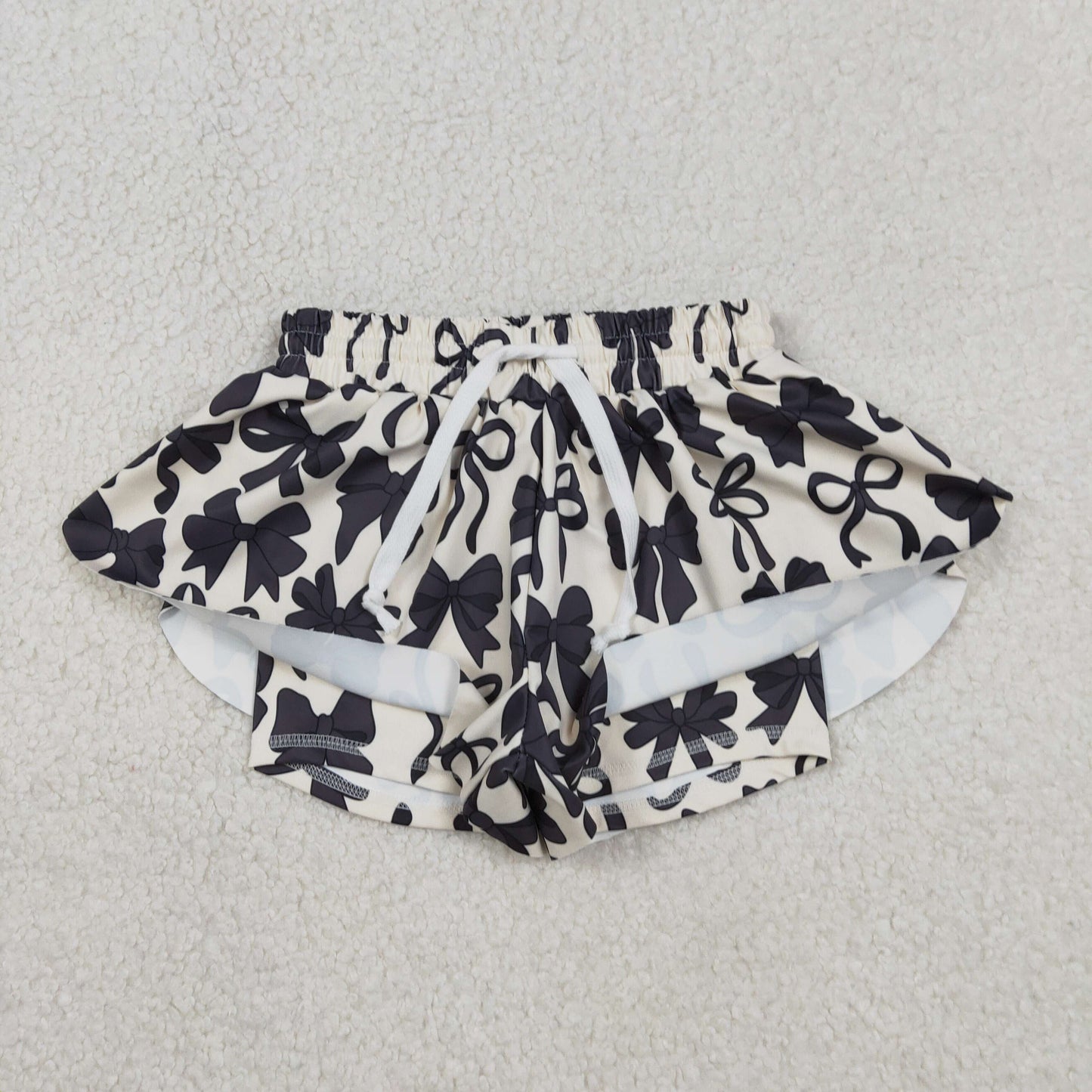 RTS NO MOQ（In Stock) SS0770 Black beige yoga shorts with bow pattern