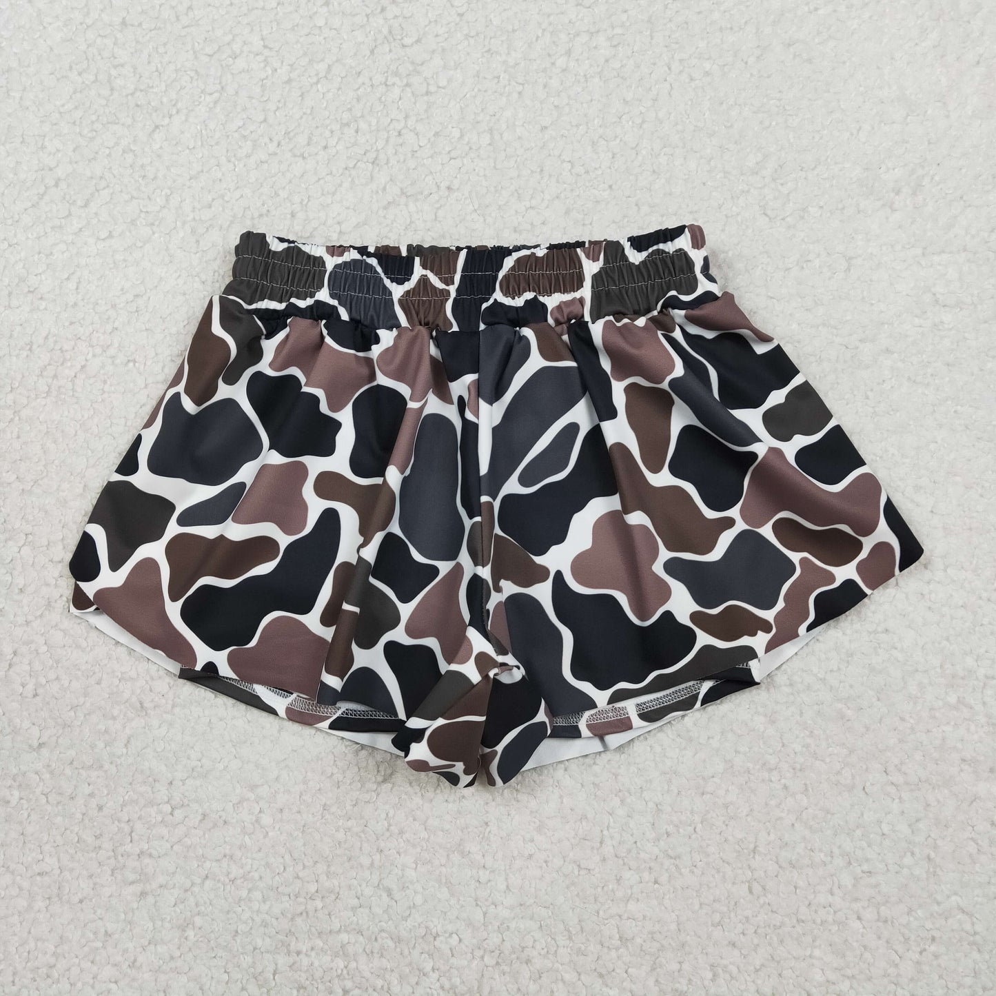 RTS NO MOQ SS0773 Baby Girls Southern Dark Brown Camo Ruffle Shorts Bottom Active Yoga Pants for Toddlers Girls