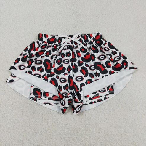 RTS NO MOQ Sibling  Mom And Me Black Leopard Print Active Yoga Team Ruffle Shorts Bottom